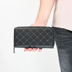 High End Black Real Leather Wallet Durable Clutch Bag Printed Money Bag With Top Handle