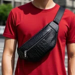 High Quality Croc Leather Waist Bag Mens Genuine Leather Leg Pouch Drop Leg Bag Motorcycle Waist Pack