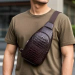 High Quality Croc Leather Soft Genuine Cow Leather Fanny Pack Bag Cross Body Waist Bag Men