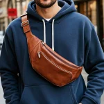/ Real Leather Waist Bag Durable Men's Fanny Pack Bag Versatile Leather Chest Bag with Zipper Pocket
