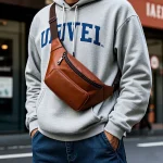 Durable Men's Sling Bag High Quality Waist Bag Brown Top Grain Leather Chest Bag with Embossed