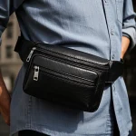Pebbled Genuine Leather Bag Durable Black Fanny Pack for Men High Quality Waist Bag for Daily Use