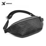 Premium Black Vegan Leather Bag Full Emboss Fanny Pack Men's Leather Waist Bag With Durable Metal Buckle