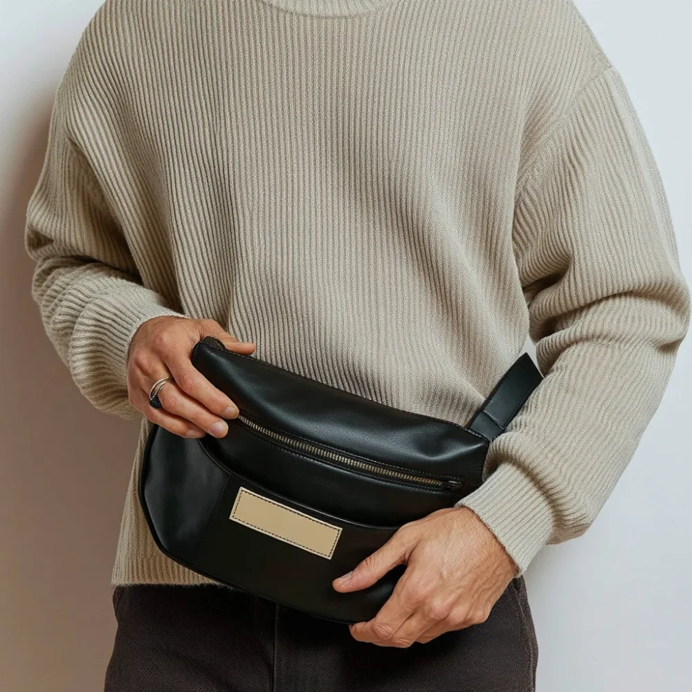 New Arrival Smooth PU Leather Waist Bag Durable Men's Chest Bag High Quality Funny Pack Bag with Zipper Closure - Image 3