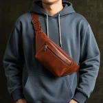 Brown Genuine Leather Bag Leather Fanny Pack Premium Quality Men's Chest Bag for Sale