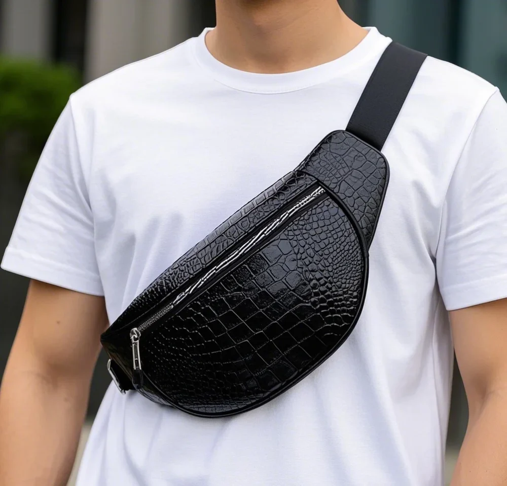 High Quality Croc Leather Designer Bum Bag Real Leather Fanny Pack Men Belt Leather Waist Chest Bag - Image 4