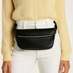 High Quality Black Pebble Vegan Leather Waist Bag Leather Chest Bag Durable Bum Bag for Men