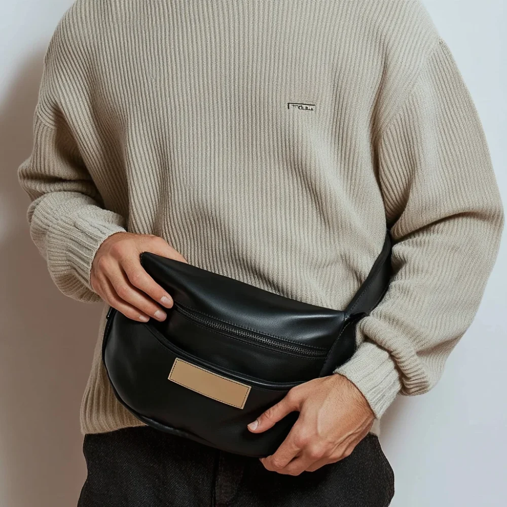 New Arrival Smooth PU Leather Waist Bag Durable Men's Chest Bag High Quality Funny Pack Bag with Zipper Closure - Image 4